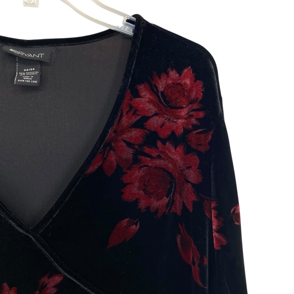 Lane Bryant Black Velvet Red Floral Y2K Babydoll Top Whimsigoth - Picture 4 of 8
